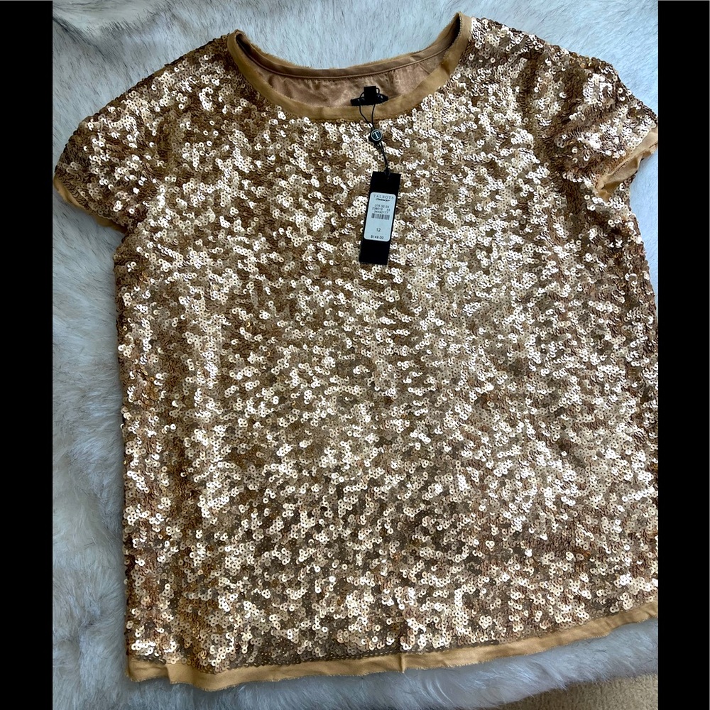 Talbots Gold Sequin Short Sleeve Top